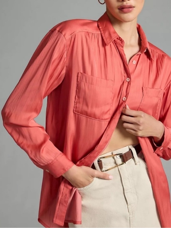 Anthropologie Tops - Anthropologie Women’s Relaxed Buttondown Shirt Coral Rose Sz Medium Chic Office